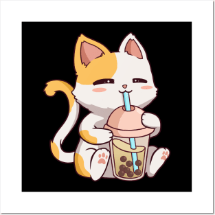 Boba Tea Bubble Cat Kawaii Neko Anime Cute Cat Boba Posters and Art